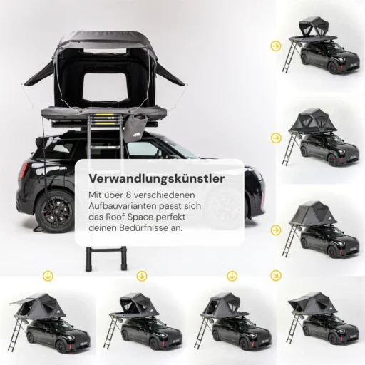 dachzeltnomaden-shop-neue-dachzelte-roof-space-2-kaufen-modi-verwandlung roof space 2 hartschalen klappdachzelt kaufen modi