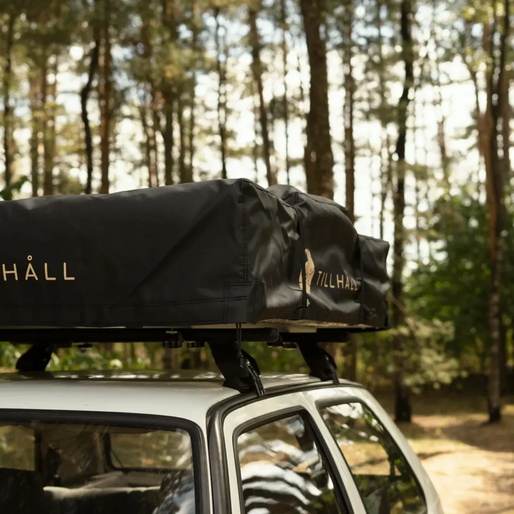 klappdachzelt tillhall short zusammengeklappt wald