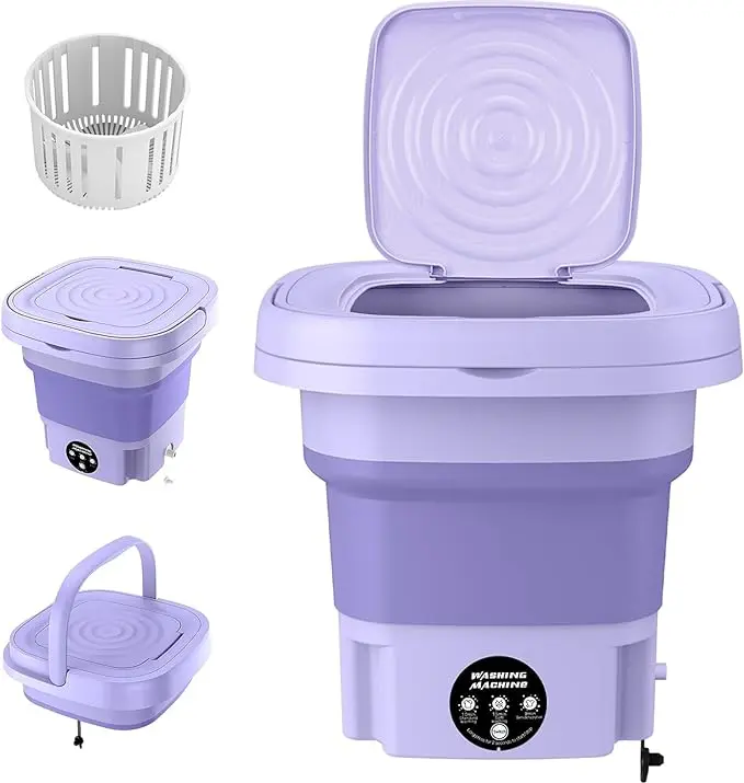 IYUNGO Mini Waschmaschine, Faltbare Waschmaschine mit Trockner, Camping Mobile Waschmaschine, Portable Washing Machine 8L Reisewaschmaschine für Baby-Kleidung Unterwäsche Oder Socken (Geräuscharm) [Energieklasse A]