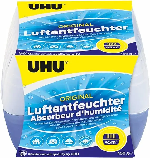 UHU 110923 Luftentfeuchter Airmax, Verhindert Feuchtigkeit und muffige Gerüche in Räumen bis zu 45 m³, 450 g