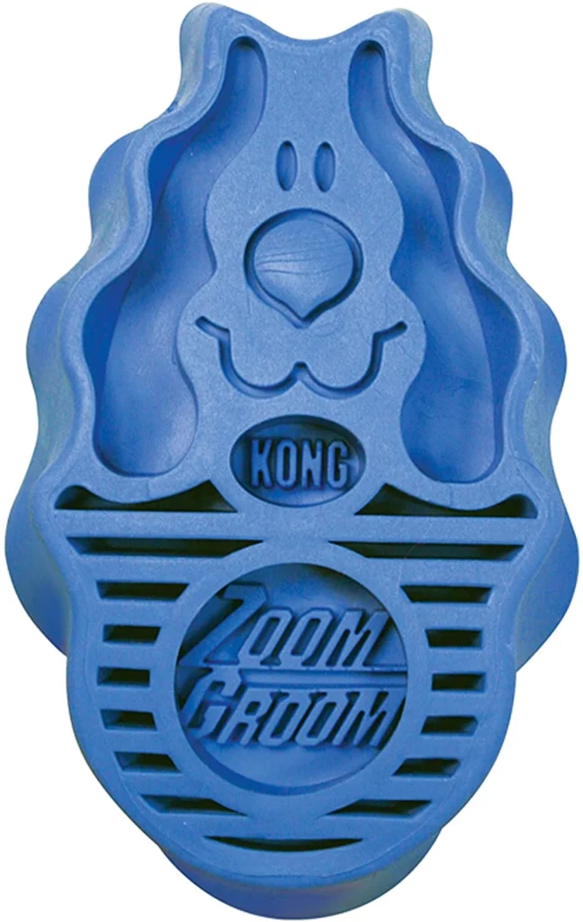 KONG – ZoomGroom – Bürste zur Hundepflege und zum Shampoonieren – Für Große Hunde (Blau)