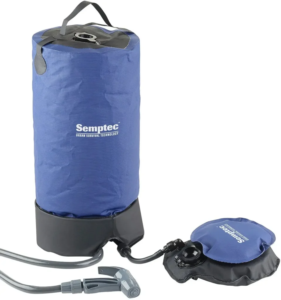 outdoor dusche Semptec Urban Survival Technology Solardusche: Tragbare Druck-Campingdusche mit Fußpumpe, 11 Liter (tragbare Dusche, Solardusche mit Pumpe, Kinder Fahrzeuge)