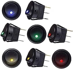 sunerly 8 PCS DC 12V 20A Car Boot Truck Trailer Auto KFZ beleuchtet Runde Schalter Wippschalter Button Toggle Ein-Ausschalter mit roter SPST Switch mit 4 Farbe LED Dot Light