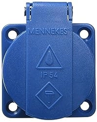 MENNEKES 11011 IP54-geschützte SCHUKO-Steckdose ohne Verschluss zum Tafeleinbau, 3-polig mit 2 Leitern + Erde, 16 A, 230 V, blau