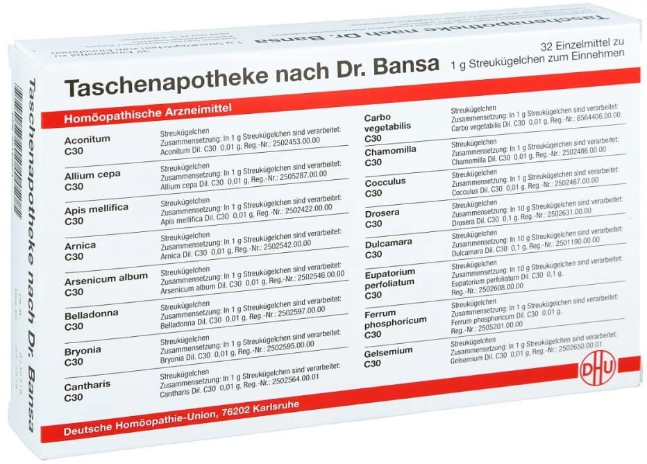 Notfallapotheke DHU Taschenapotheke nach Dr. Bansa, 32 x 1 g Streukügelchen, 1 St. Taschenapotheke