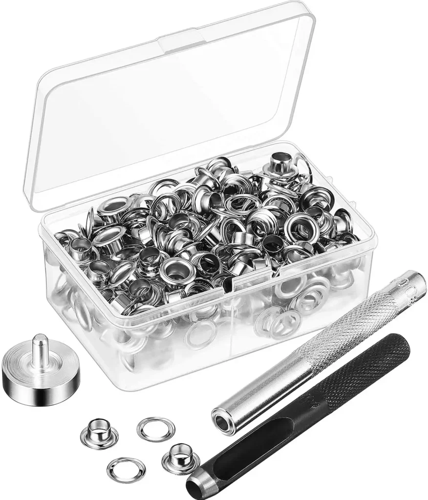 Grommet Werkzeug Kit, Grommet Einstell Werkzeug und 100 Sets Grommet Ösen mit Aufbewahrungsbox (1/ 4 Zoll Innen Durchmesserr)