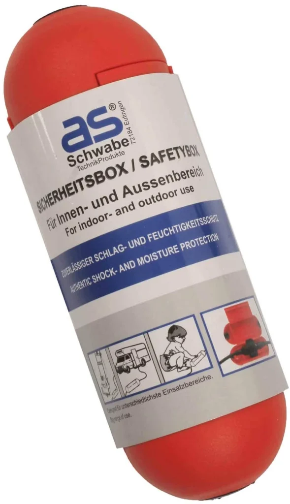 as - Schwabe Sicherheitsbox, Sicherheit für Schuko, Stecker und Buchse, Zuverlässiger Schutz vor Außeneinwirkungen, Hervorragend für den Außenbereich, mit praktischem Aufhänge-Haken, Rot I 48707