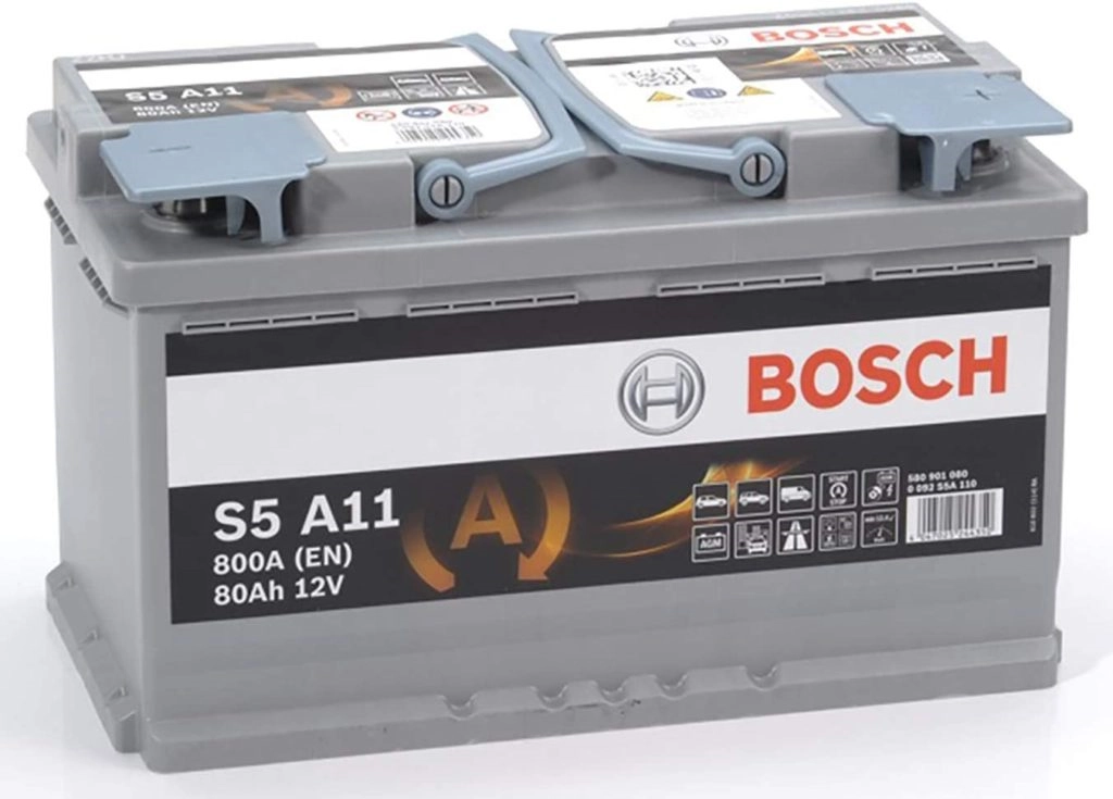 Bosch S5A11 - Autobatterie - 80A/h - 800A - AGM-Technologie - angepasst für Fahrzeuge mit Start/Stopp-System, Grau, 315 x 175 x 190 mm