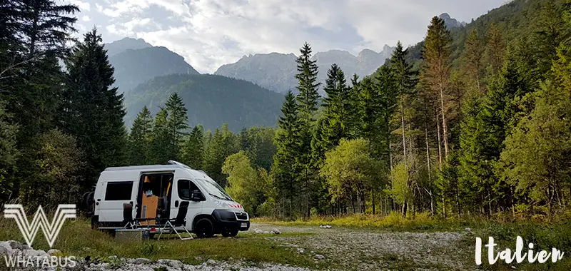 dachzelt auf auto in der natur wald tannen wiese berge