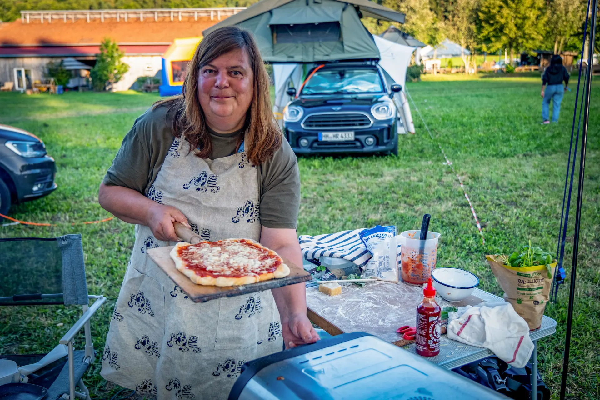 DACHZELT CAMP Bayern 2024 Feuertonnen fruehstueck