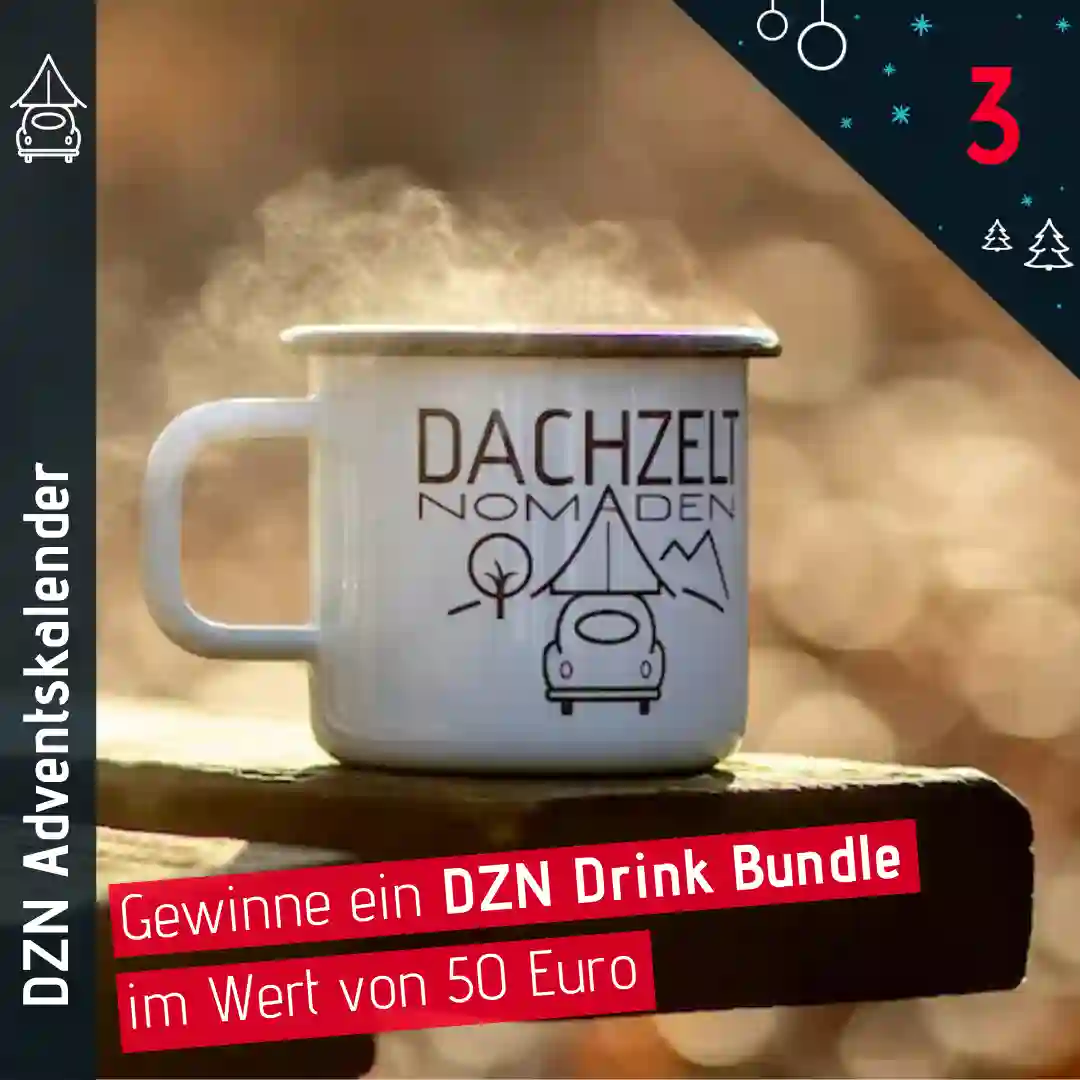 Dachzeltnomaden Adventskalender Türchen 3 DZN Drink Bundle - Emaille Tasse gewinnen