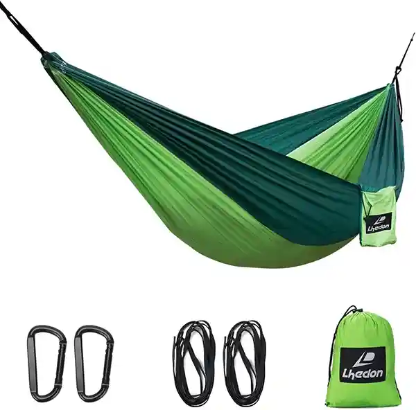 Camping-Hängematten von Lhedon, tragbare Fallschirm-Nylon-Hängematte mit Baum-Gurten und soliden Karabinern, leichte Hängematte für Rucksackreisen, Camping, Wandern, Reisen, Strand, Hof, Garten., Light Green/Dark Green