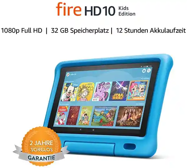 Fire HD 10 Kids -Tablet | Ab dem Vorschulalter | 10,1 Zoll, 1080p Full HD-Display, 32 GB, blaue kindgerechte Hülle (vorherige Generation – 9.)