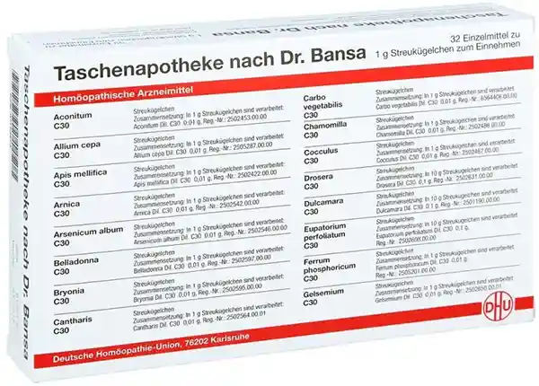 Notfallapotheke DHU Taschenapotheke nach Dr. Bansa, 32 x 1 g Streukügelchen, 1 St. Taschenapotheke