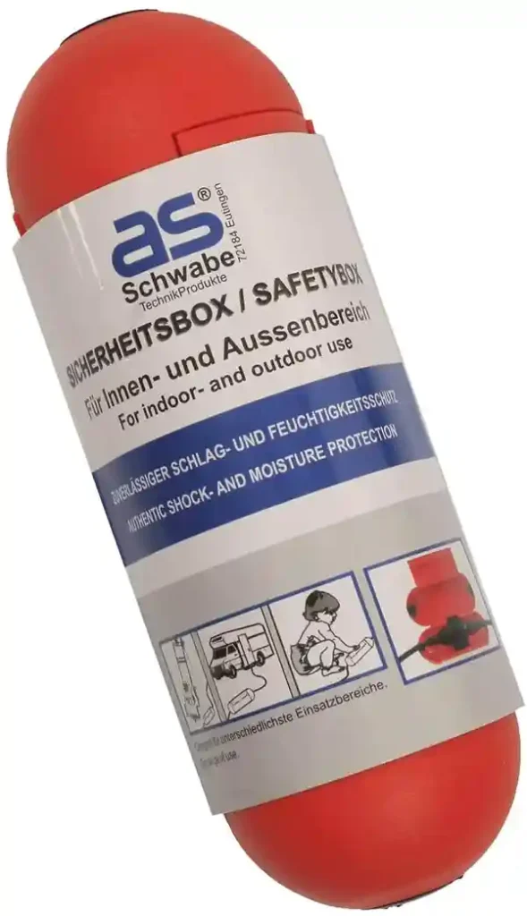 as - Schwabe Sicherheitsbox, Sicherheit für Schuko, Stecker und Buchse, Zuverlässiger Schutz vor Außeneinwirkungen, Hervorragend für den Außenbereich, mit praktischem Aufhänge-Haken, Rot I 48707