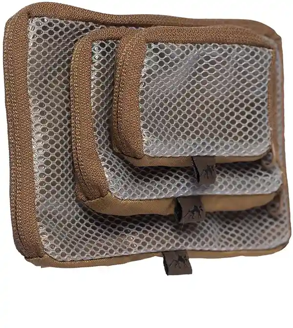 Tasmanian Tiger TT Mesh Pouch Set VL Rucksack Organizer Mesh Zusatz-Taschen Set in 3 Größen mit Klett-Rückseite (Coyote Brown)