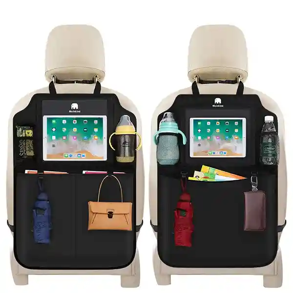 organizer auto Meinkind Auto Rückenlehnenschutz Kinder, Auto Rückenlehnentasche Rücksitzschutz, Rücksitz Organizer Auto mit Ipad Tablethalter, Kick-Matten-Schutz wasserdichter Rücksitzschoner, Schwarz (2 Stücke)