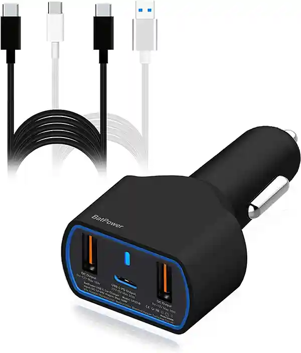 BatPower CPD2 Hohe Energie 120W USB-C Laptop Auto-Ladegerät Kompatibel mit MacBook Pro Air USB C Laptop HP Dell Razer Surface Fahrzeugladegerät DC 12v-24v Auto Energieversorgung mit Zwei USB QC 3.0