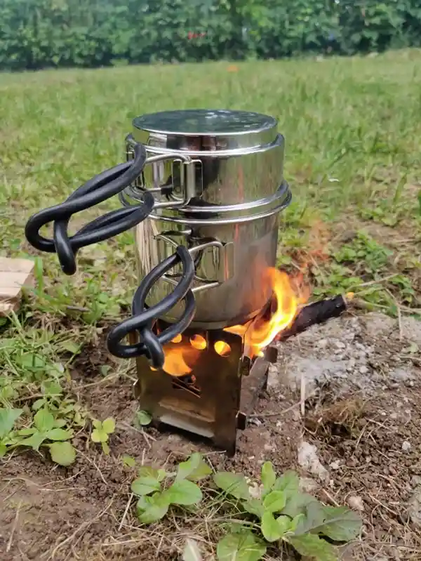 feuerküche holzofen brennstoff töpfe outdoor kochen unterwegs bushbox