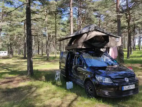 Auto mit Dachzelt im Wald