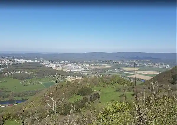 weite sicht aufs land und meer büsche bäume und sand