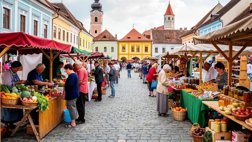 dachzelt-reise-rumaenien-markt-altstadt-KI markt rumaenien dachzelt reise KI-generiert